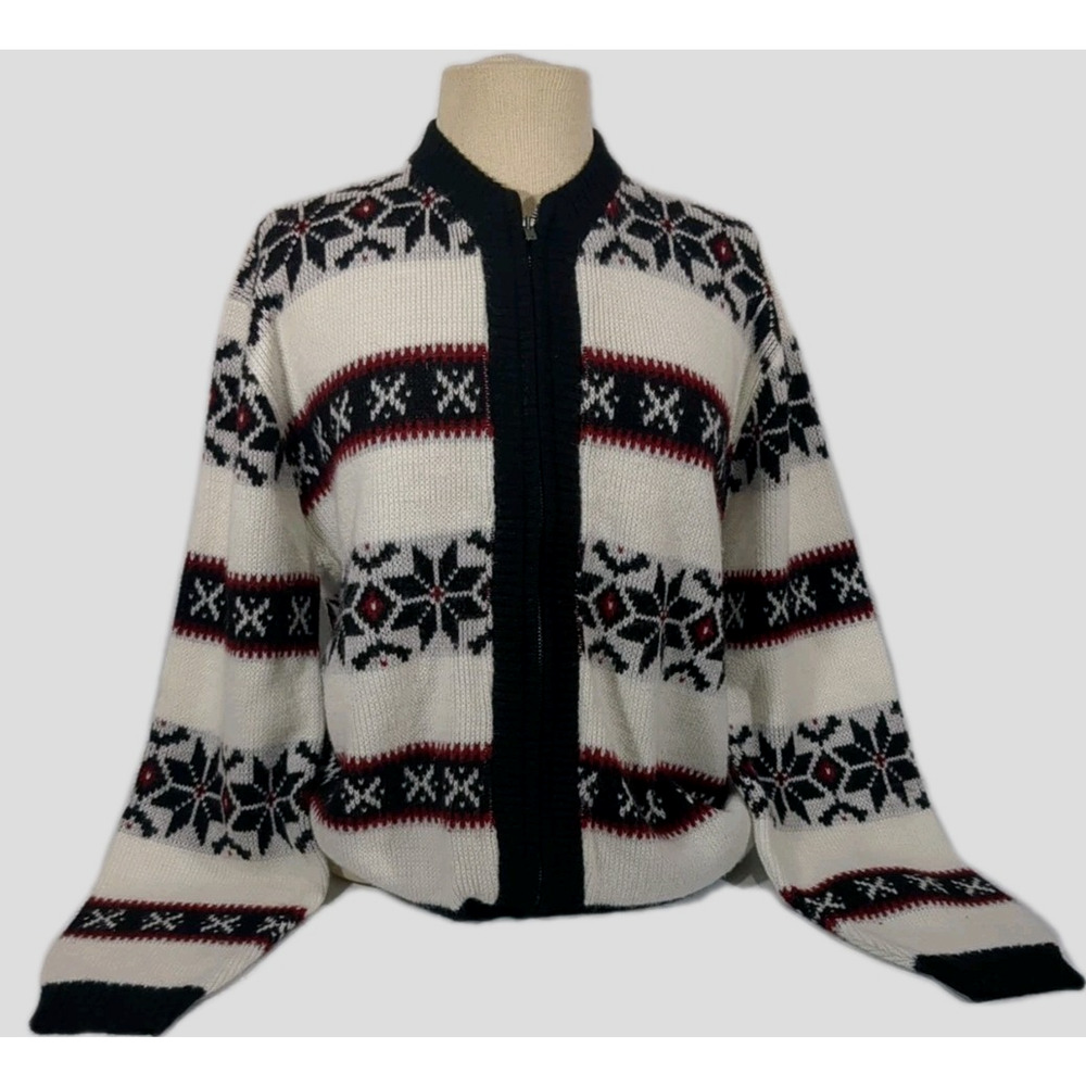 Orlon Campus cardigan sweater women size medium winter nordic vtg made in USA